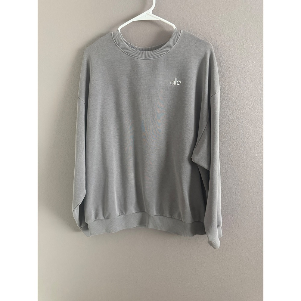 Alo Yoga accolade Crewneck Pullover French Terry Logo grey graphite M